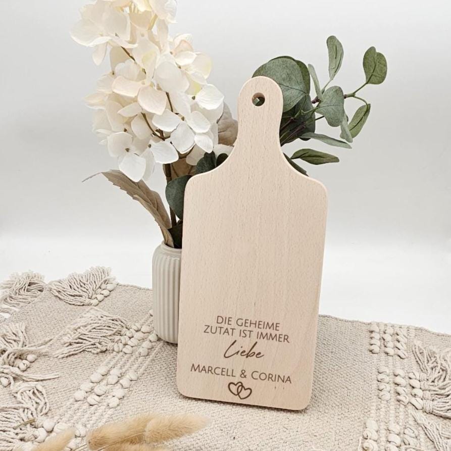 Personalisiertes Hochzeitsgeschenk Frühstücksbrett Liebe | Holzbrett mit Namen Paar Jahrestag | Geschenk zur Hochzeit Verlobung