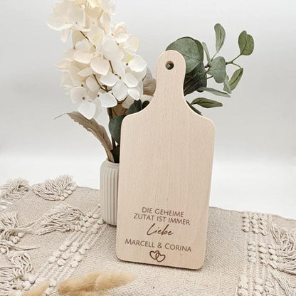 Personalisiertes Hochzeitsgeschenk Frühstücksbrett Liebe | Holzbrett mit Namen Paar Jahrestag | Geschenk zur Hochzeit Verlobung