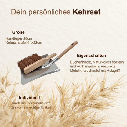 Personalisiertes Kehrset Polterabend, Scherben bringen Glück Handfeger, Hochzeitsgeschenk mit Gravur Namen
