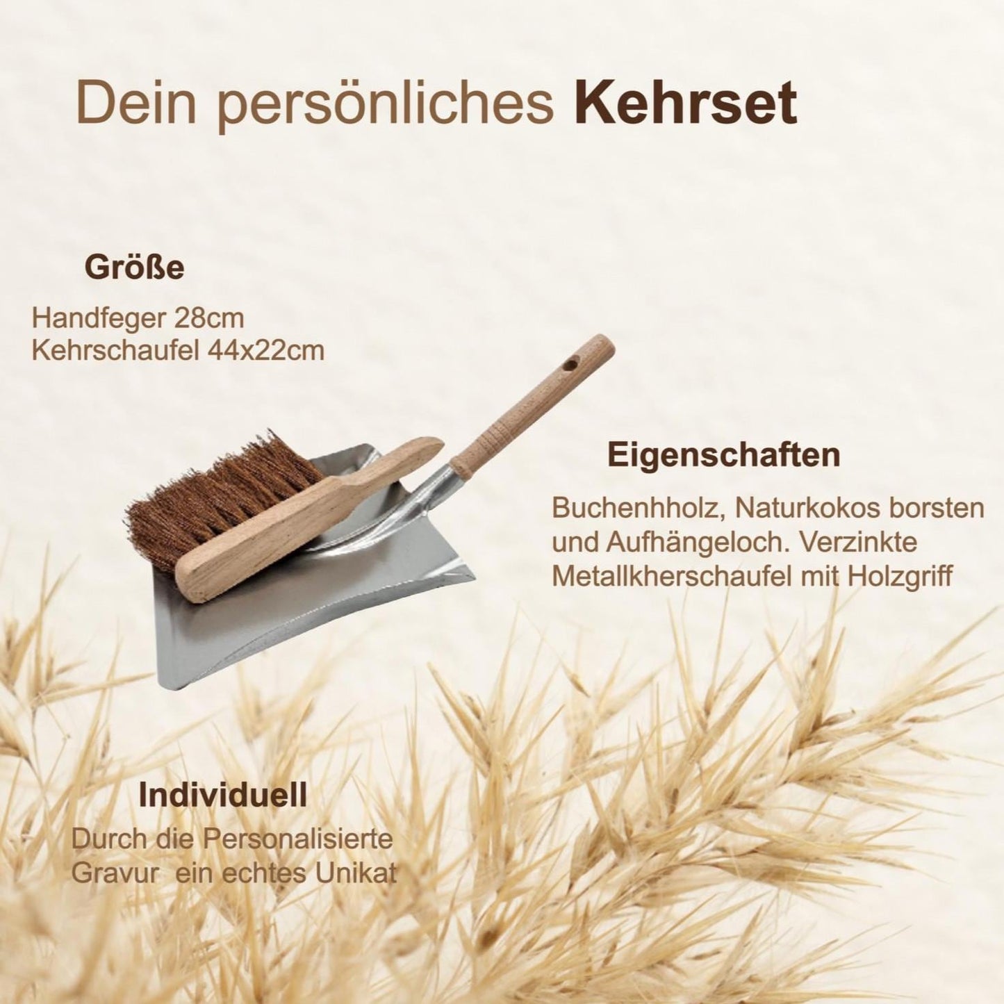 Geschenk zum Einzug Kehrset personalisiert, Viel Glück im neuen Zuhause, Handfeger mit Namen Gravur