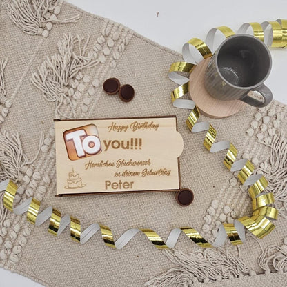 Personalisierte Holz Geschenkbox für Pralinen mit Name, Holzbox Geburtstag, Geldgeschenk Box, Pralinen Verpackung