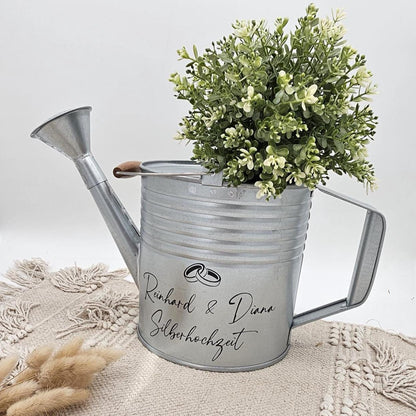 Personalisierte Gießkanne zur Silberhochzeit – Geldgeschenk 25 Jahre – Zinkgießkanne mit Namen & Datum – Geschenkidee Gartenhochzeit