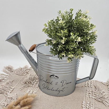 Personalisierte Gießkanne zur Silberhochzeit – Geldgeschenk 25 Jahre – Zinkgießkanne mit Namen & Datum – Geschenkidee Gartenhochzeit