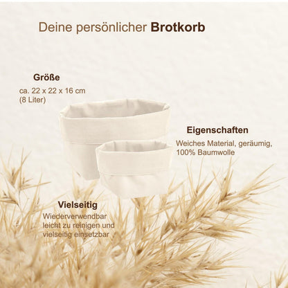 Personalisiertes Utensilo Einzug neues Haus, Stoffkorb Familie mit Name, Brotzeitkorb Brotkorb Baumwolle, Geschenk Einweihung Richtfest