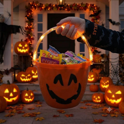 Personalisiere Halloween Eimer mit Name & leuchtendem Griff, Süßigkeiteneimer Kürbis Kinder, Trick or Treat Eimer, Süßes oder Saures