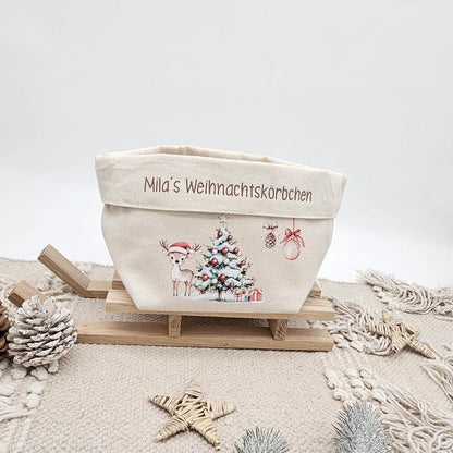 Personalisierter Nikolausstiefel Stoffkorb Weihnachtskörbchen mit Name, Nikolaus Geschenk Kinder, Brotkorb Weihnachten Baumwolle Deko