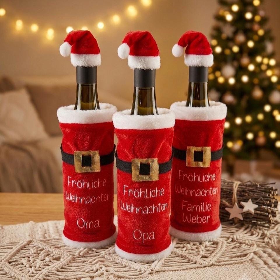 Personalisierte Weinflaschenhülle Nikolaus Mantel, Weihnachtsgeschenk Flasche Wunschnamen, Nikolaus Geschenkidee, Weihnachtsdeko
