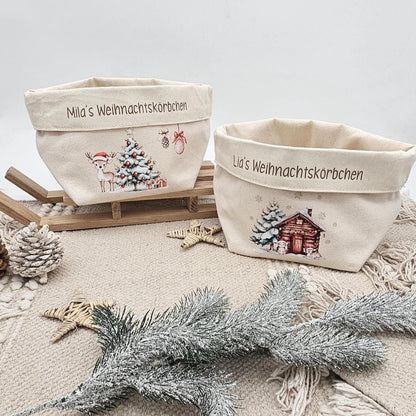 Personalisierter Nikolausstiefel Stoffkorb Weihnachtskörbchen mit Name, Nikolaus Geschenk Kinder, Brotkorb Weihnachten Baumwolle Deko