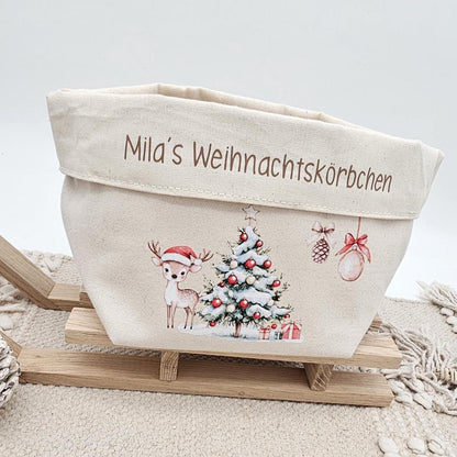 Personalisierter Nikolausstiefel Stoffkorb Weihnachtskörbchen mit Name, Nikolaus Geschenk Kinder, Brotkorb Weihnachten Baumwolle Deko