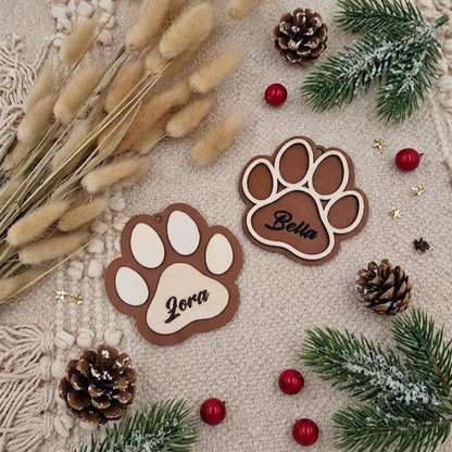 Personalisiere Hundepfote Christbaumschmuck Holz | Weihnachtsbaum Anhänger Name Haustier Hund Katze | Holzdeko Geschenkidee