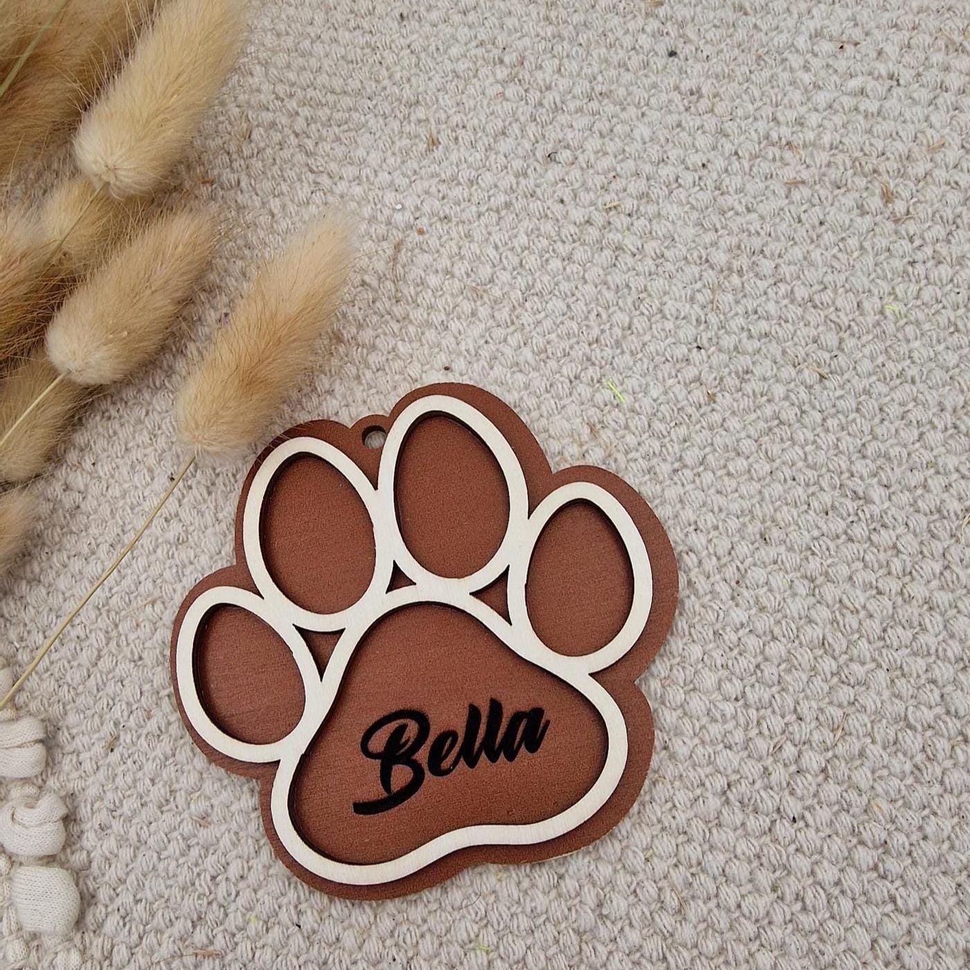 Personalisiere Hundepfote Christbaumschmuck Holz | Weihnachtsbaum Anhänger Name Haustier Hund Katze | Holzdeko Geschenkidee