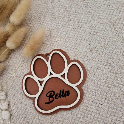 Personalisiere Hundepfote Christbaumschmuck Holz | Weihnachtsbaum Anhänger Name Haustier Hund Katze | Holzdeko Geschenkidee