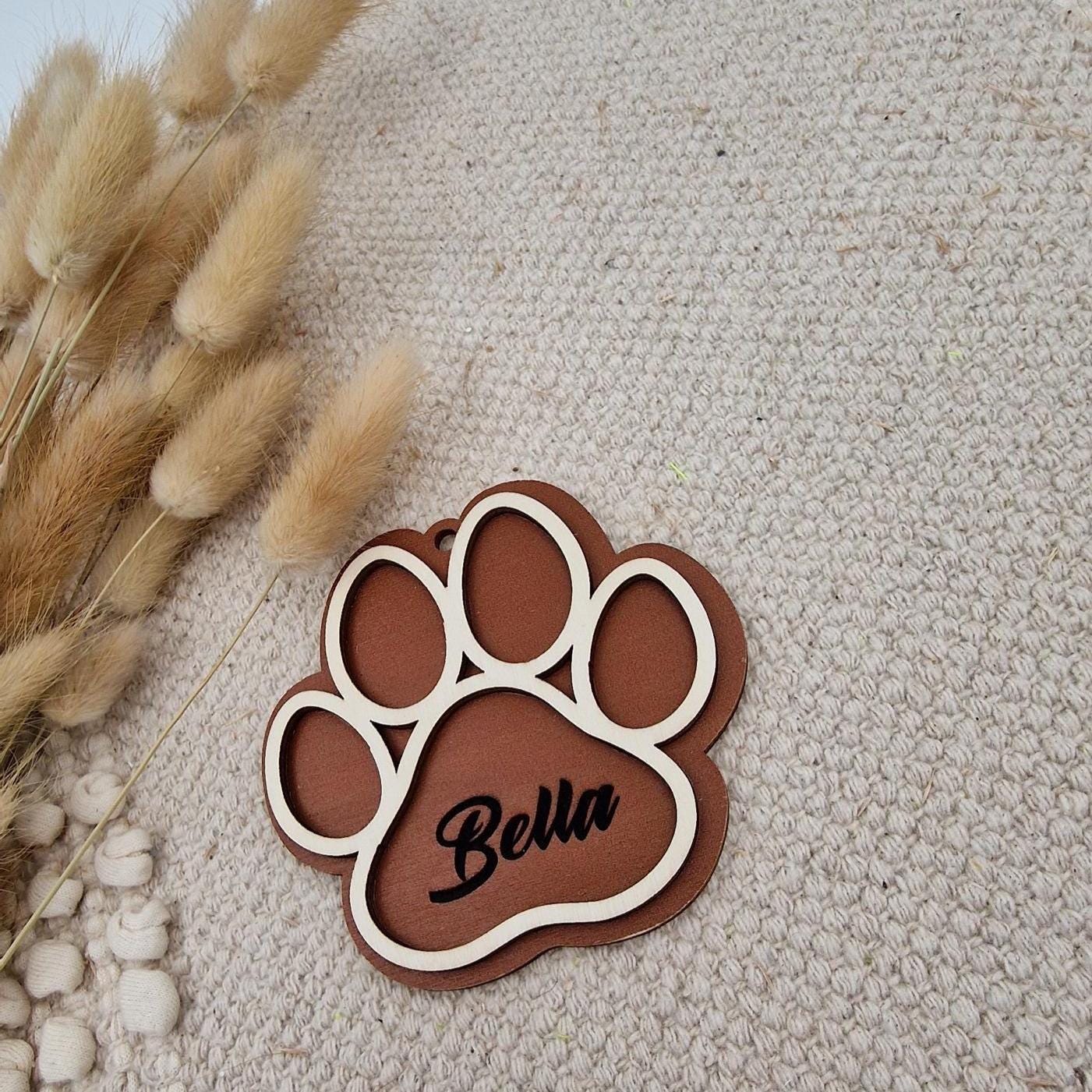 Personalisiere Hundepfote Christbaumschmuck Holz | Weihnachtsbaum Anhänger Name Haustier Hund Katze | Holzdeko Geschenkidee