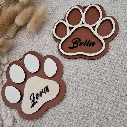 Personalisiere Hundepfote Christbaumschmuck Holz | Weihnachtsbaum Anhänger Name Haustier Hund Katze | Holzdeko Geschenkidee