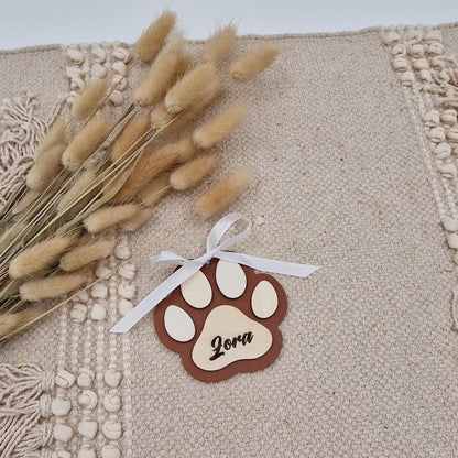 Personalisiere Hundepfote Christbaumschmuck Holz | Weihnachtsbaum Anhänger Name Haustier Hund Katze | Holzdeko Geschenkidee