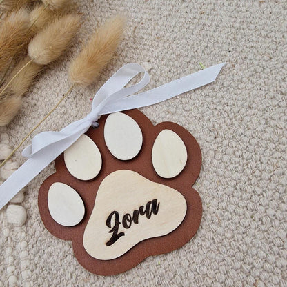 Personalisiere Hundepfote Christbaumschmuck Holz | Weihnachtsbaum Anhänger Name Haustier Hund Katze | Holzdeko Geschenkidee