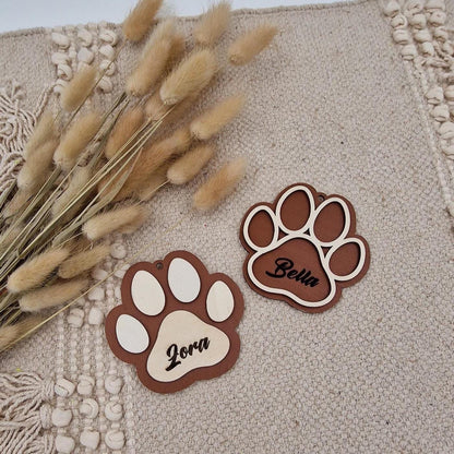 Personalisiere Hundepfote Christbaumschmuck Holz | Weihnachtsbaum Anhänger Name Haustier Hund Katze | Holzdeko Geschenkidee