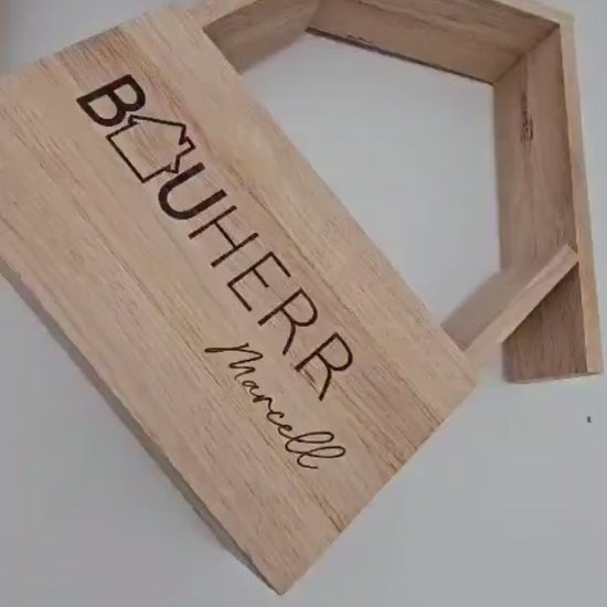 Persönliche Geschenkverpackung Haus aus Holz, Geschenkidee Haus-Einzug & Firmenpräsent, Nachhaltige Verpackung, Geschenkverpackung