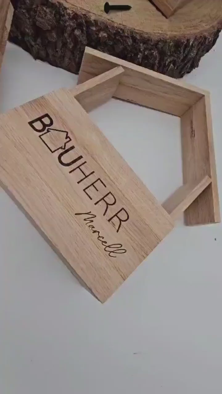 Persönliche Geschenkverpackung Haus aus Holz, Geschenkidee Haus-Einzug & Firmenpräsent, Nachhaltige Verpackung, Geschenkverpackung
