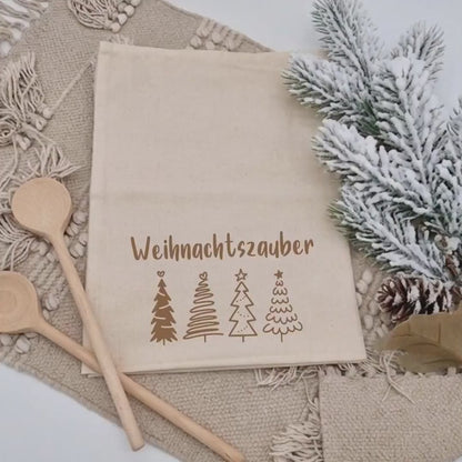Personalisiertes Geschirrtuch Weihnachtszauber | Baumwolle Küchentuch Geschenk | Deko Küche Advent Backen