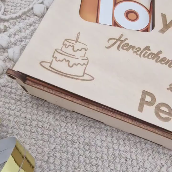 Personalisierte Holz Geschenkbox für Pralinen mit Name, Holzbox Geburtstag, Geldgeschenk Box, Pralinen Verpackung