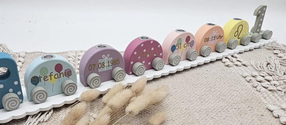 Geburtstagszug Holz personalisiert Bunt