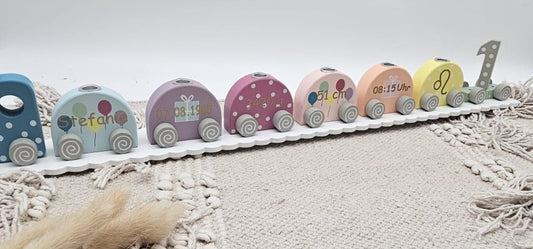 Geburtstagszug Holz personalisiert Bunt