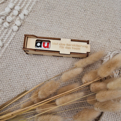 Personalisierte Duplo-Box aus Holz, Mitarbeitergeschenk