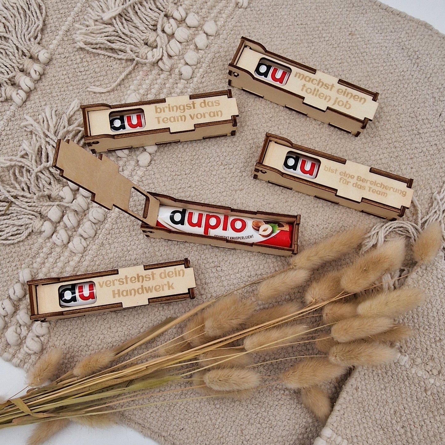 Personalisierte Duplo-Box aus Holz, Mitarbeitergeschenk