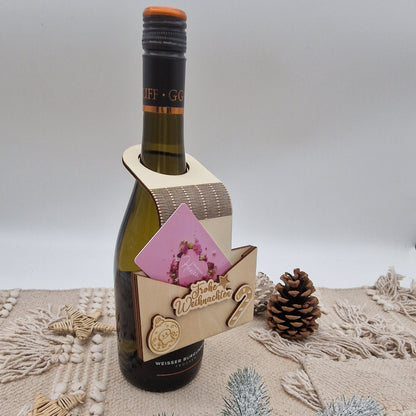 Gutscheinhalter Flexibel aus Holz Frohe Weihnachten Flaschenanhänger