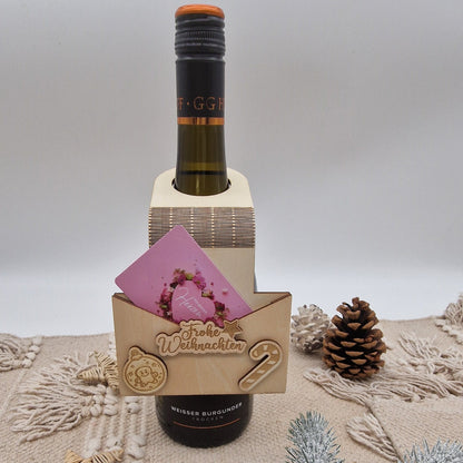 Gutscheinhalter Flexibel aus Holz Frohe Weihnachten Flaschenanhänger