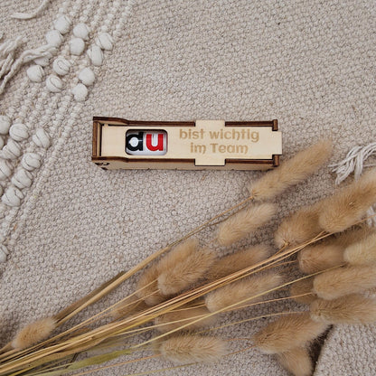 Personalisierte Duplo-Box aus Holz, Mitarbeitergeschenk