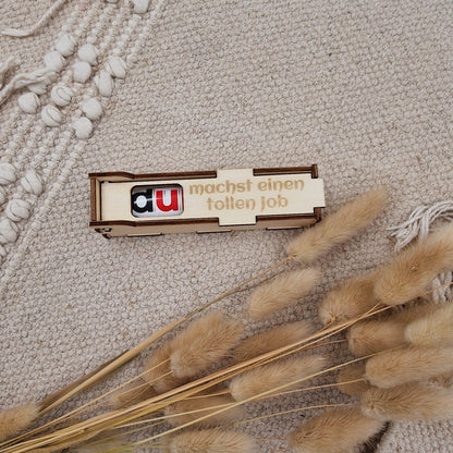 Personalisierte Duplo-Box aus Holz, Mitarbeitergeschenk